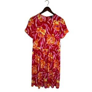 Maggy London Amalia Floral Dress Knee Length Short Sleeve Red Pink Size 8 NWT